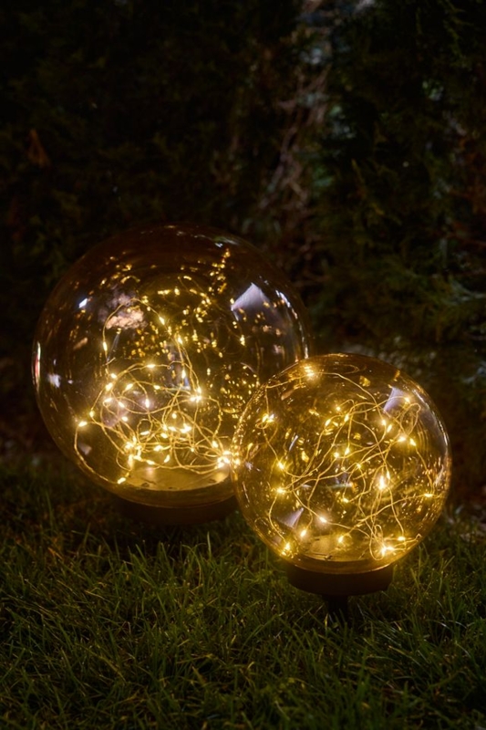 Solar Stake Light Amber Tinted Glass Fairy Light Interior