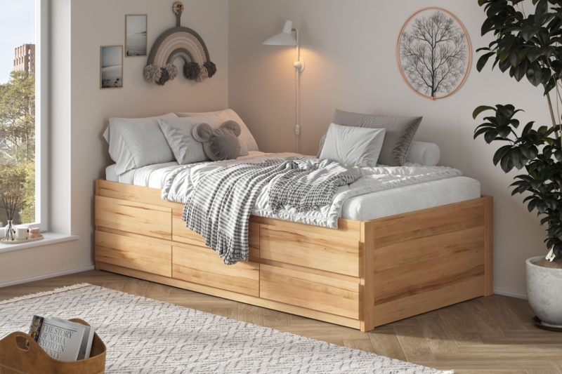 Solid Beech Captains Bed Double Layer Drawers