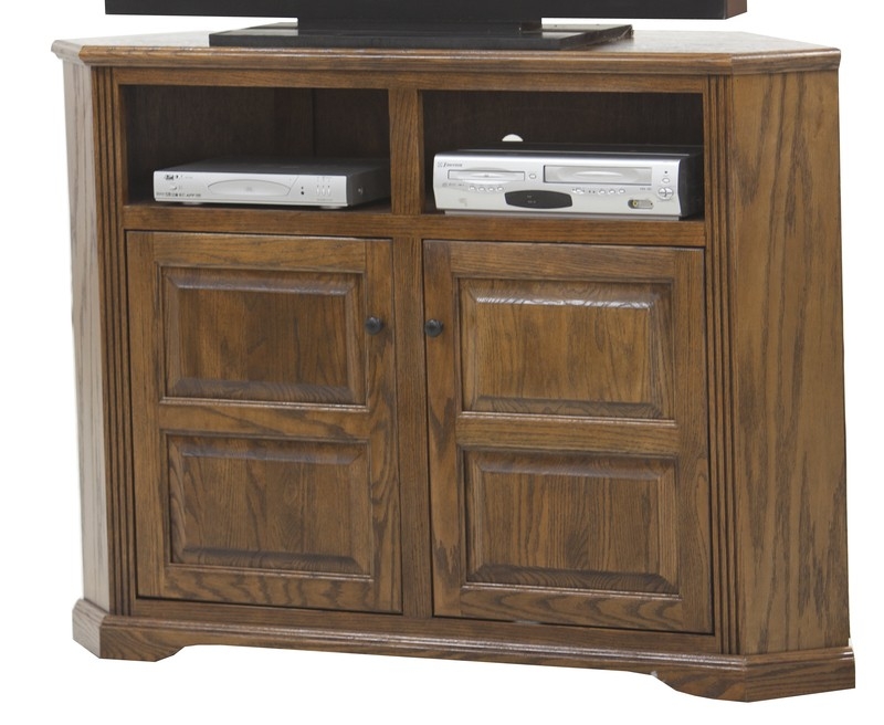 Solid Oak Media Unit with Dual Open Media Compartments in Golden Honey