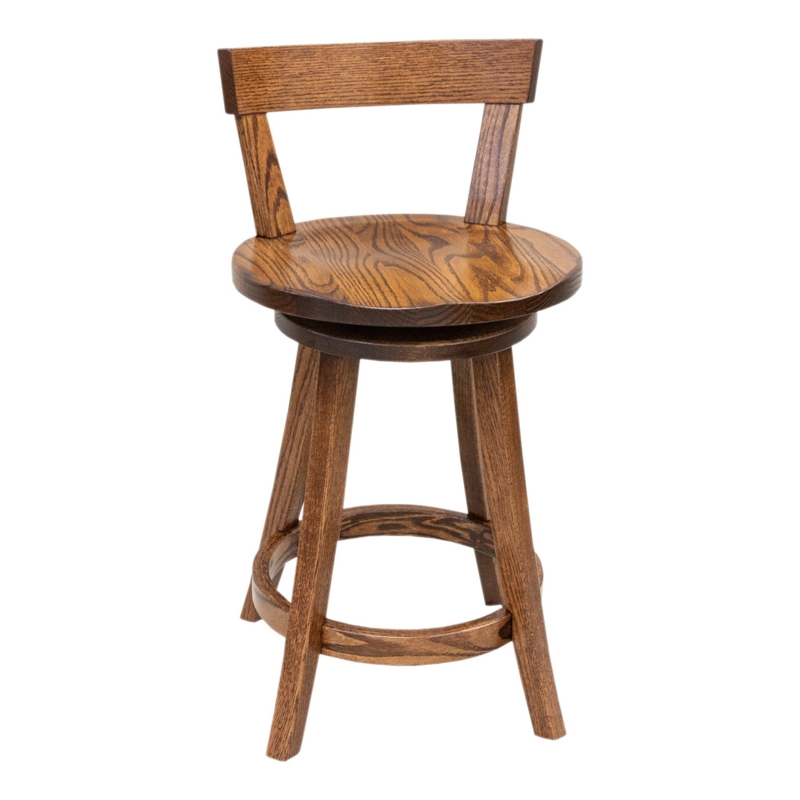 Solid Oak Wood Swivel Bar Stool in Cherry Finish with Contoured Seat