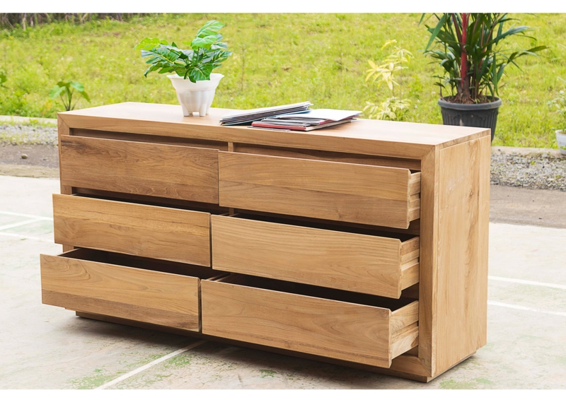 Solid Teak Double Dresser Mitered Frame Handle-less