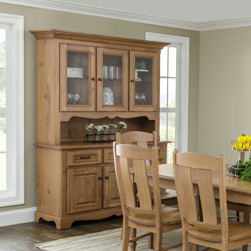 Solid Wood China Hutch In Honey Brown With Scalloped Apron