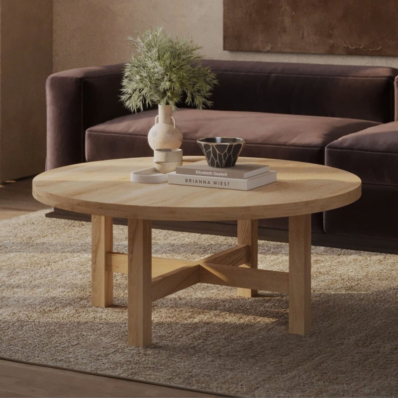 Solid Wood Seadrift Table Round Cross Brace Base