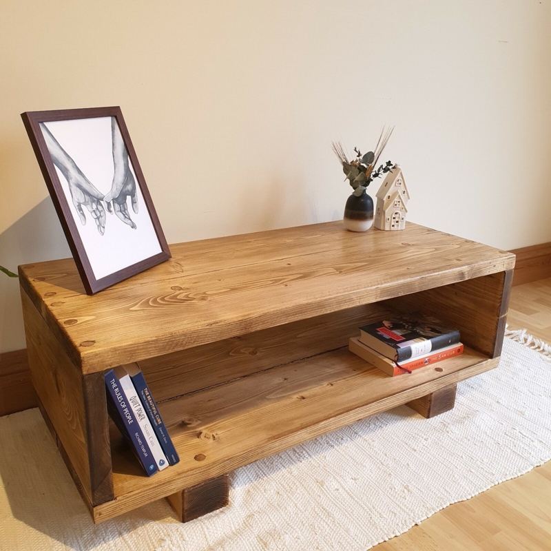 Solid Wood TV Unit with Chunky Plank Construction and Open Shelf