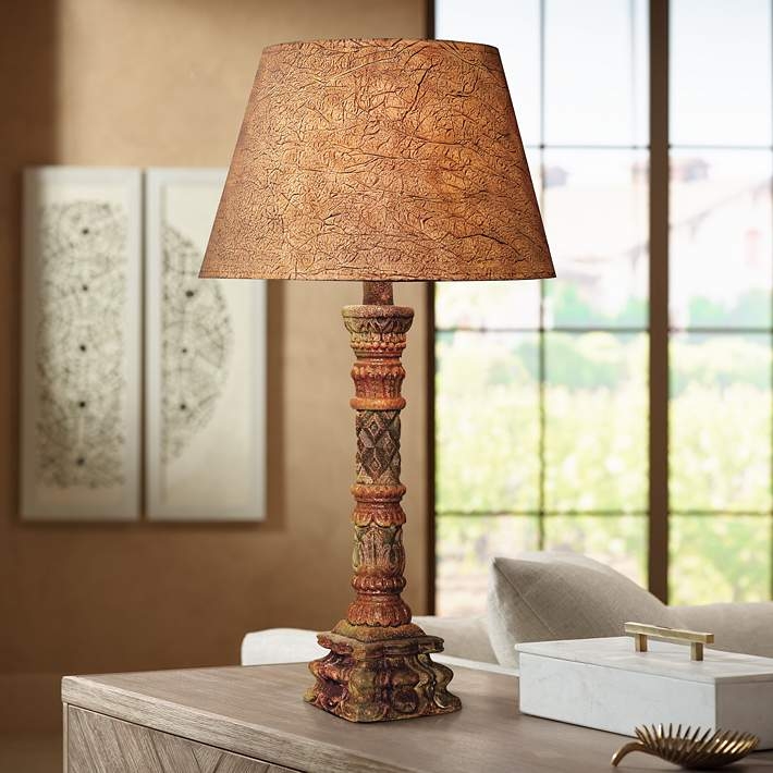 Southwest Candlestick Table Lamp: Crinkled Textured Empire Shade