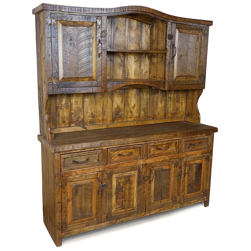 Southwest Ranch Wood Hutch Featuring Iron Cross Hinges