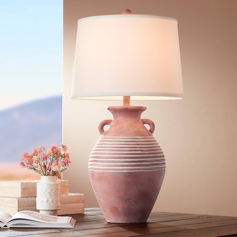 Southwestern Jug Table Lamp: Ribbed Texture & Side Handles