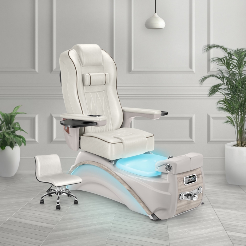 Spa Pedicure Chair with Folding Side Tables and LED Accents