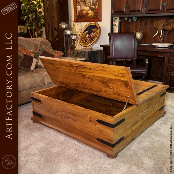 Spanish Style Storage Coffee Table with Corner Iron Banding