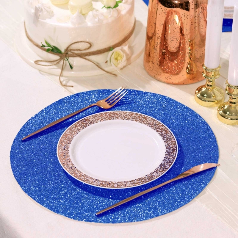 Sparkly Round Table Mat Vinyl Ultra Thin Blue Glam Decor