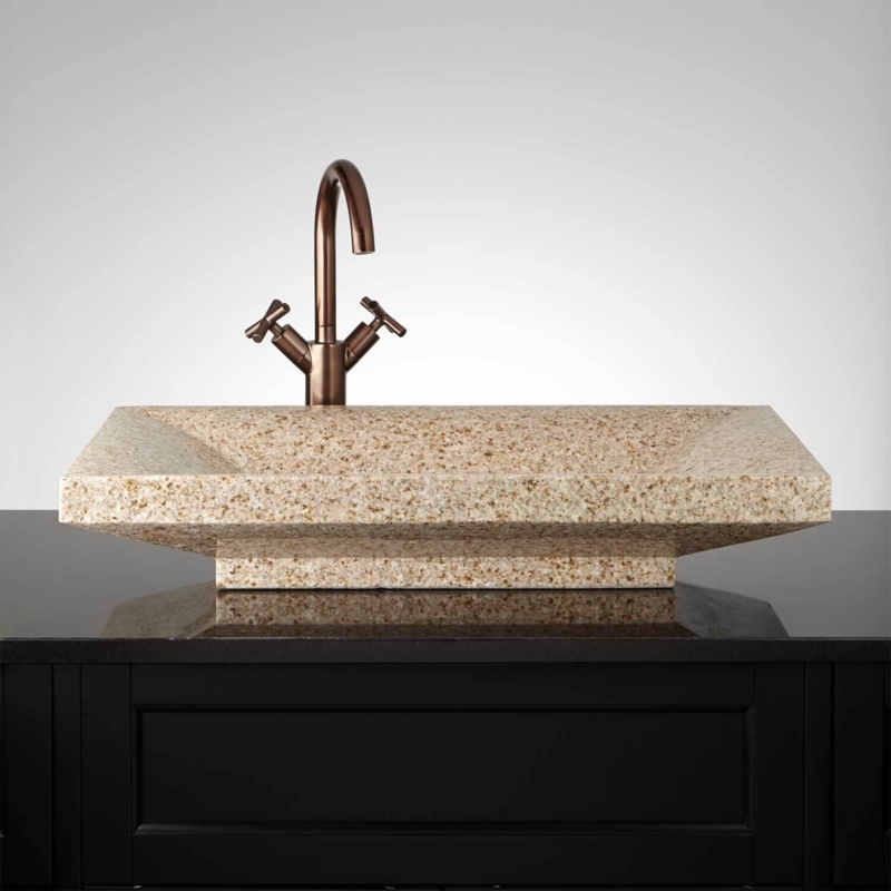 Speckled Granite Vessel Sink: Shallow Rectangular Platform Base