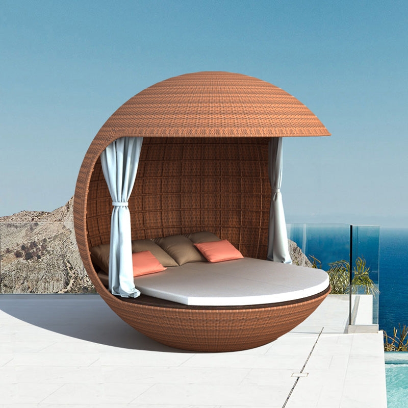 Spherical Rattan Outdoor Daybed, Orb Canopy, Integrated Curtains