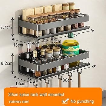 Spice Rack Charcoal Gray Matte Finish No Punching Install