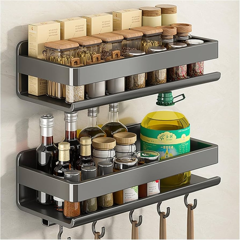 Spice Rack Charcoal Gray Matte Two Tier Integrated Rails