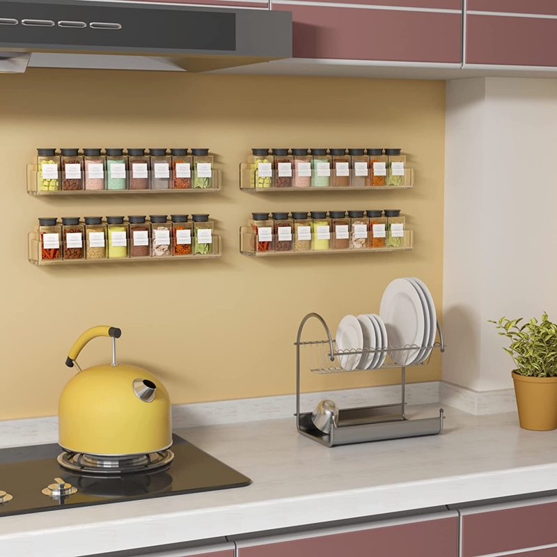 Spice Rack Clear Acrylic Shelves Four Tier Modern Storage Set