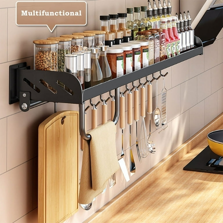 Spice Rack Matte Black Wall Shelf Cutting Board Holder