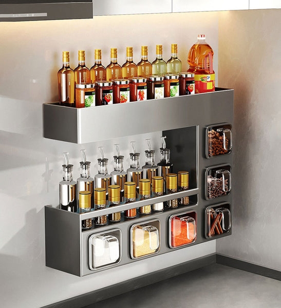 Spice Rack Matte Grey Wall Mounted Six Seasoning Drawers
