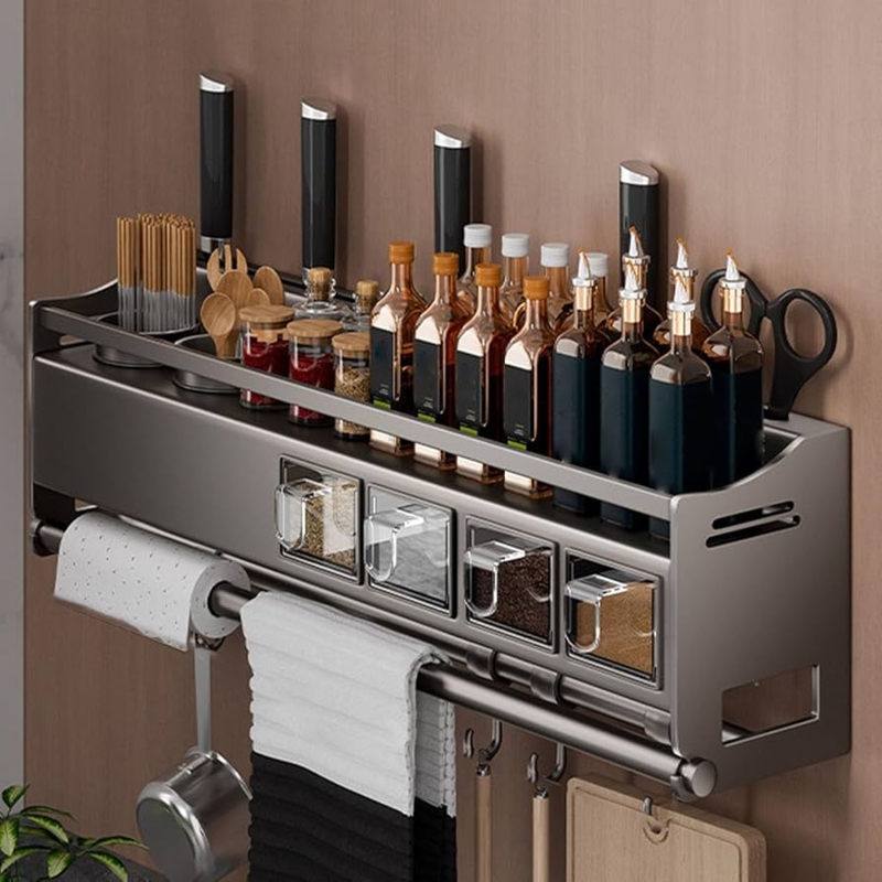 Spice Rack Organizer Gunmetal Grey Clear Seasoning Drawers
