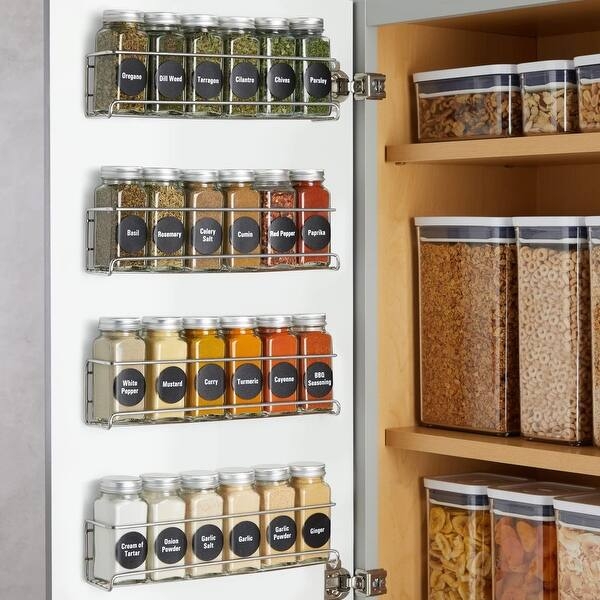 Spice Rack Silver Cabinet Door Mount 4 Tier Pantry Organizer