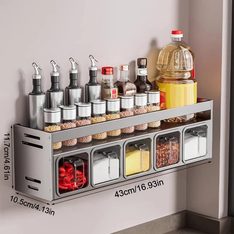 Spice Rack Three Tier Wall Organizer With Pull Out Bins