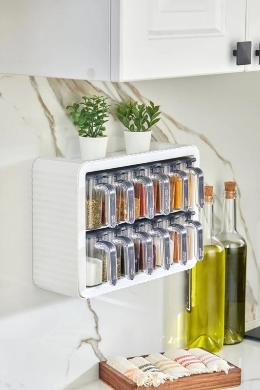 Spice Rack White Adhesive Mount Organizer Handled Jars