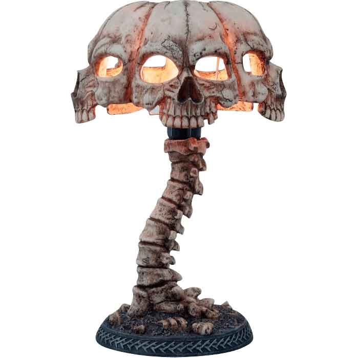 Spinal Column Table Lamp with Skull Motif Shade, Aged Bone Finish