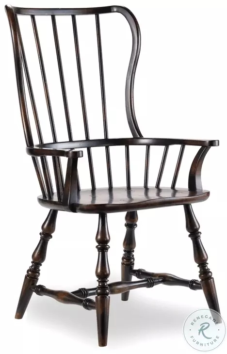 Spindle Armchair Ebony Distressed Finish Winged Top Rail Rustic Style