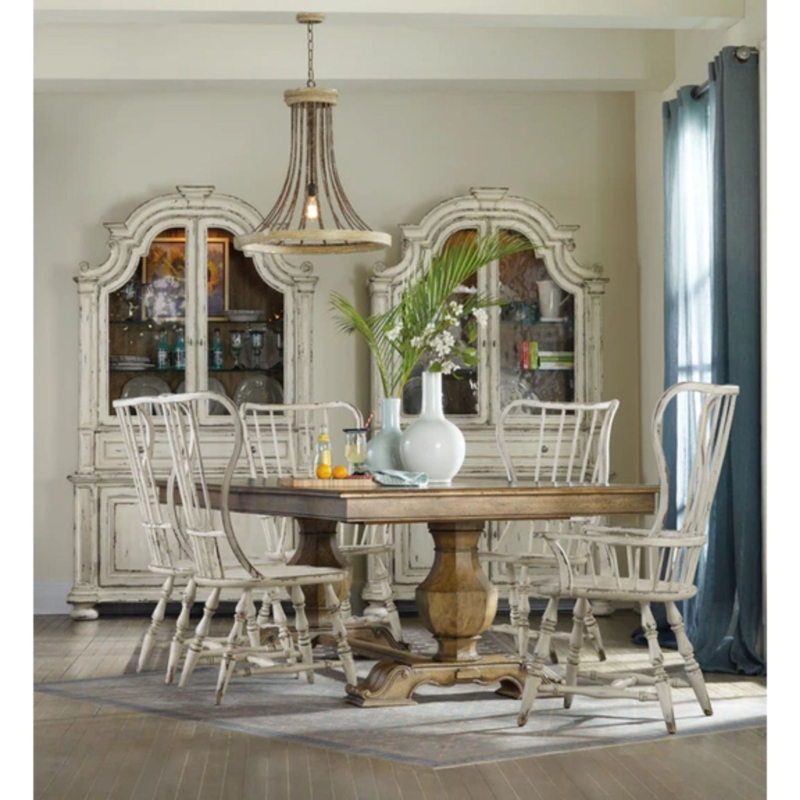 Spindle Back Arm Chair Distressed Whitewash Turned Legs French Style