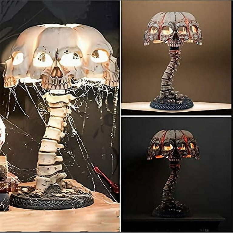 Spine Shaped Table Lamp with Multi Skull Shade, Horror Accent