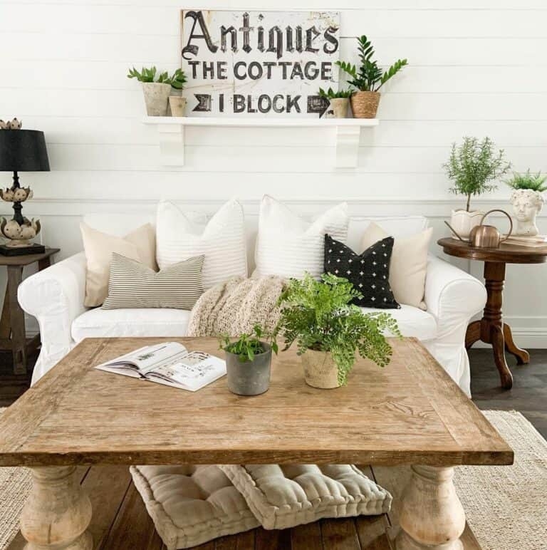 Square Coffee Table: Chunky Turned Leg Table, Distressed Weathered Wood