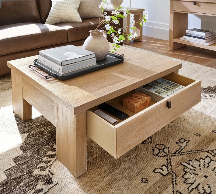 Square Coffee Table: Functional Table With Drawer, Minimalist Hardware