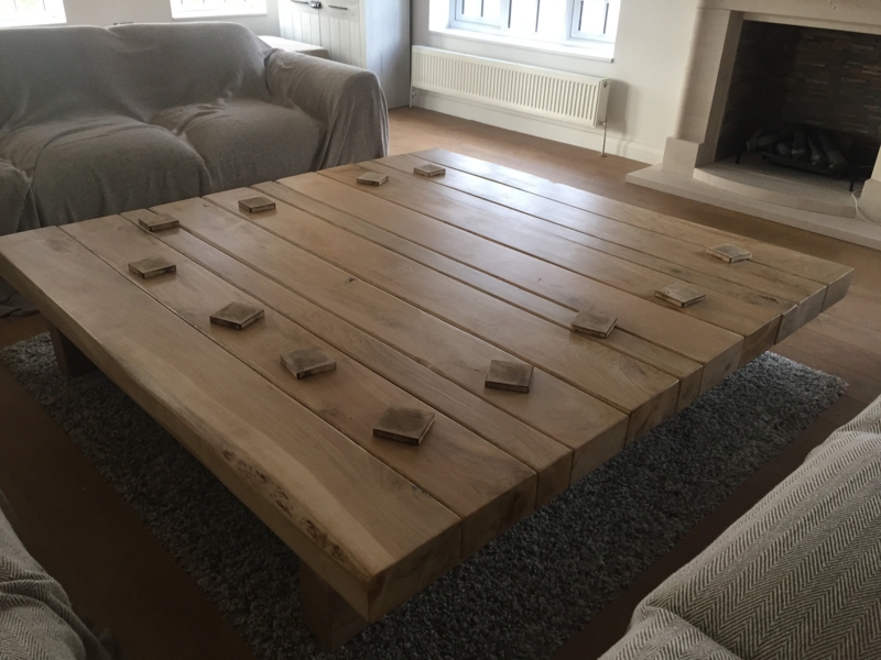 Square Coffee Table: Oak Sleeper Coffee Table, Handcrafted Square Inserts