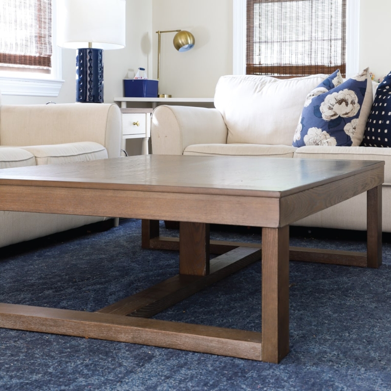 Square Coffee Table: Square Wood Coffee Table, Walnut Brown Floor Stretcher