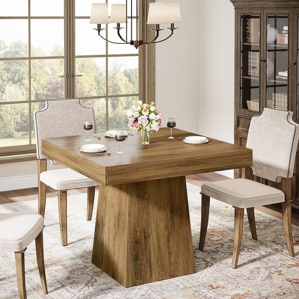 Square Dining Table Medium Wood Tapered Base with Thick Apron