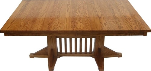 Square Dining Table Mission Style Vertical Slats Trestle Bridge