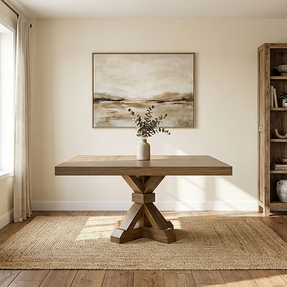 Square Dining Table Oak Brown Architectural X Shaped Legs Base