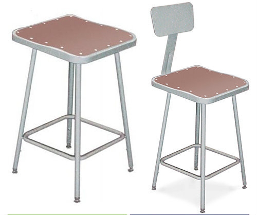 Square Lab Stool Hardboard Seat Matte Grey Riveted Adjustable