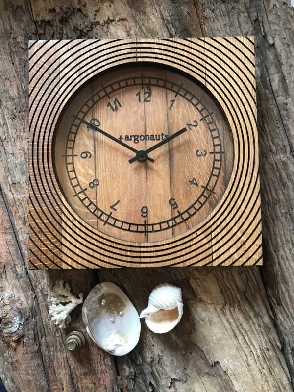 Square Oak Wall Clock Concentric Grooves Rustic Plank Dial