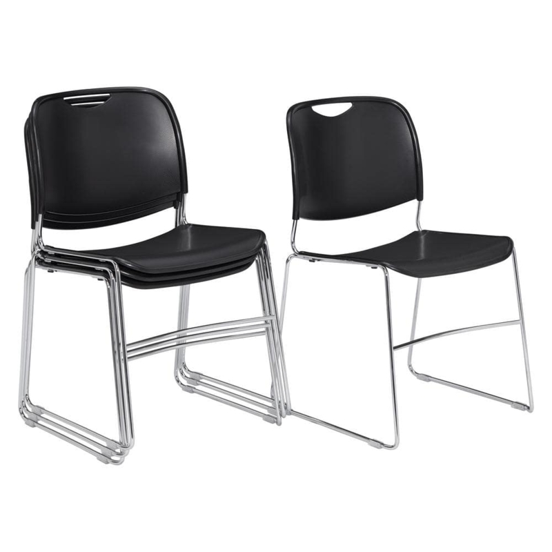 Stack Chair Black Plastic Cutout Handle Sled Base Compact Seating
