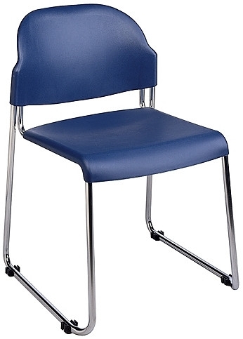 Stack Chair Navy Blue Plastic Chrome Sled Base Modern Office Seating