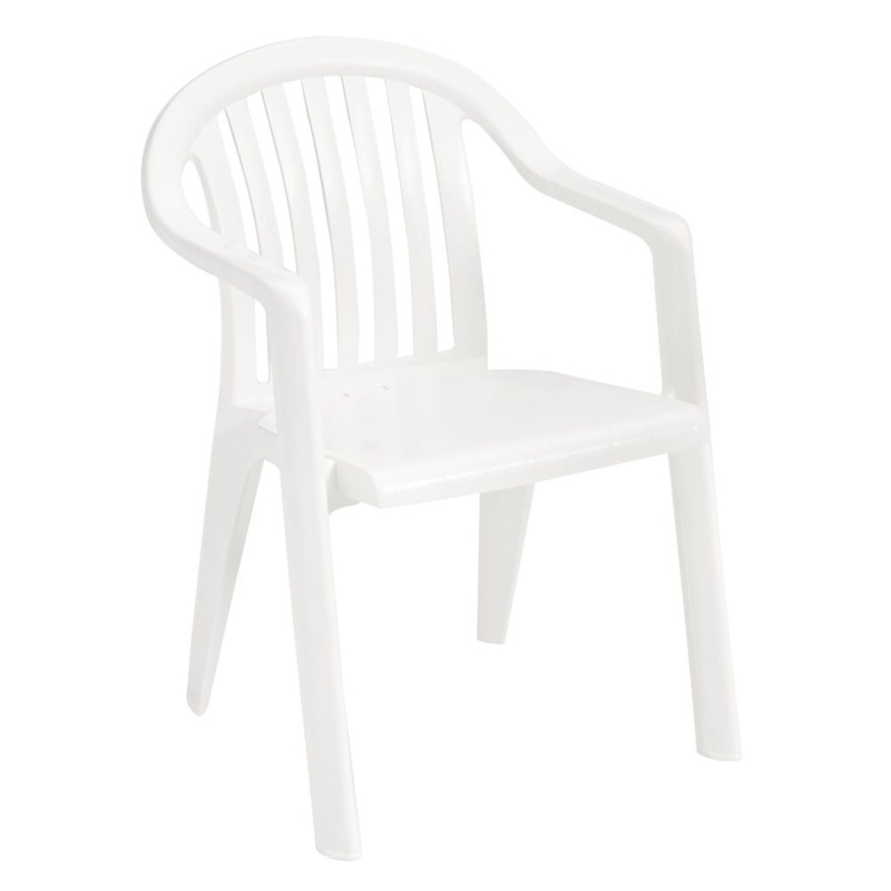 Stackable Armchair White Plastic Slatted Back Low Profile Coastal