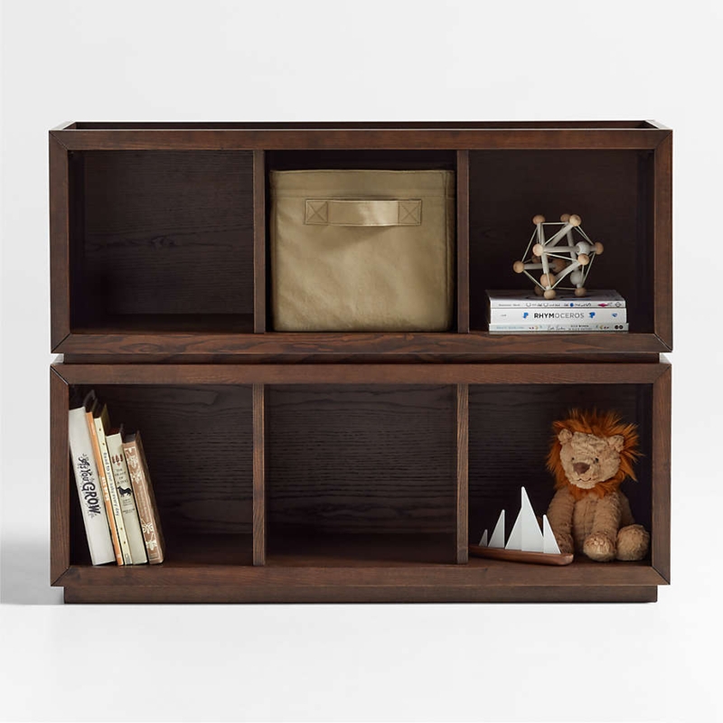 Stackable Bookcase Horizontal Orientation, Deep Brown Cube Organizer