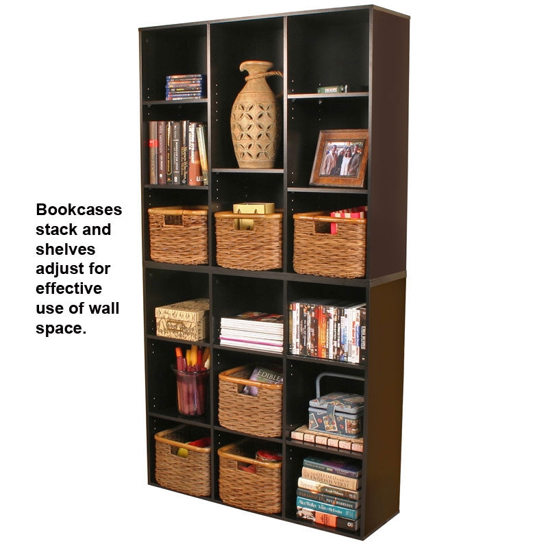 Stackable Bookcase Multi Column Design, Adjustable Cubby Storage Unit