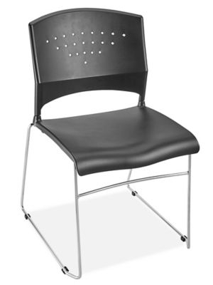 Stackable Chair Black Plastic Perforated Back Wire Sled Base Industrial