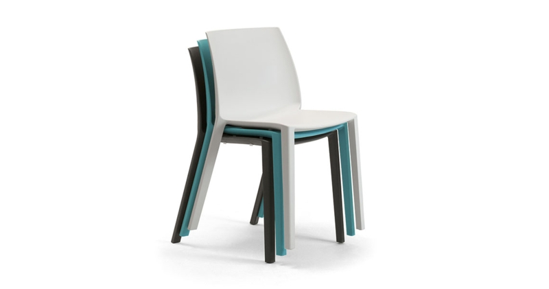Stackable Chair Teal and White Molded Plastic Slim Profile Modern