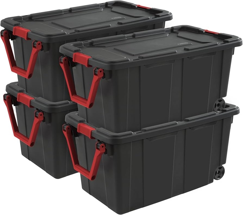 Stackable Industrial Storage Bins with Vibrant Red Locking Latches
