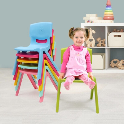 Stackable Kids Chair Lime Green Plastic Cutout Handle Playroom