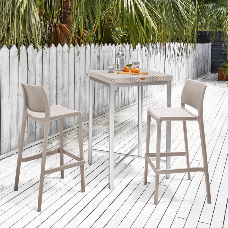Stackable Molded Resin Bar Stools in Monochromatic Light Taupe