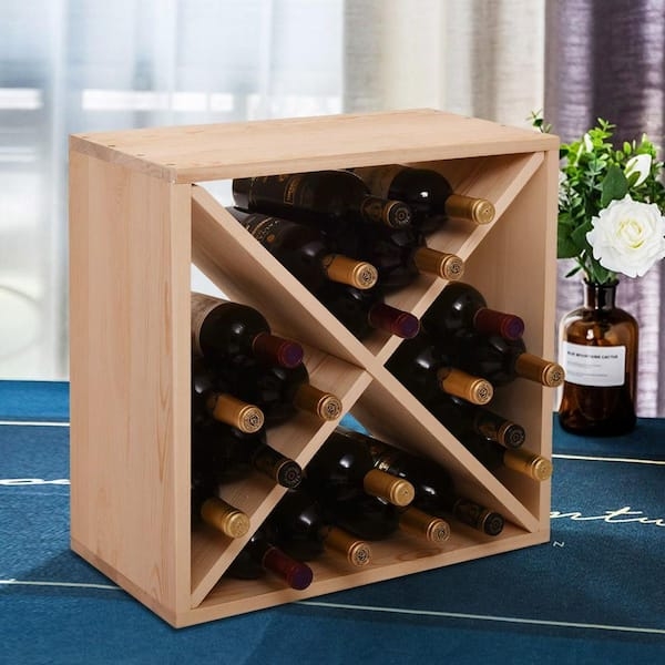 Stackable Wine Rack Cube in Burlywood Finish with X-Divider.