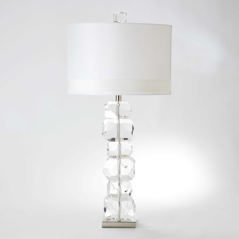Stacked Gemstone Buffet Lamp: Clear Crystal & Polished Metal Base (68 chars)